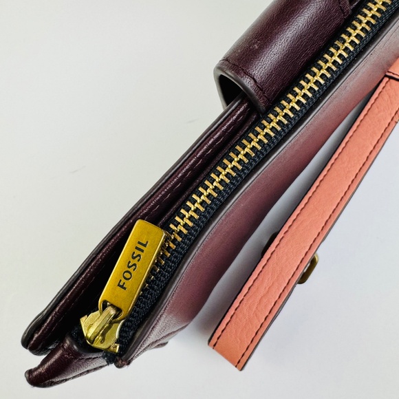 Fossil Willa Slim Tab Claret Red Geniune Cowhide Leather Wristlet Wallet *READ* - Picture 4 of 5